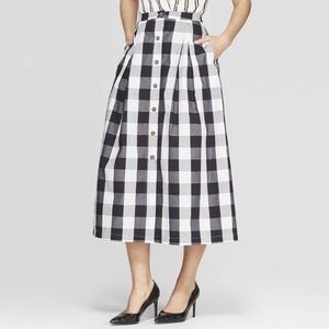 Who What Wear Black & White Button Front Midi Skirt